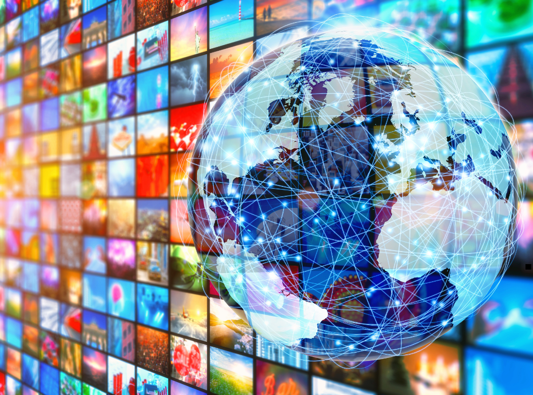 Digital world globe with multi media displayed
