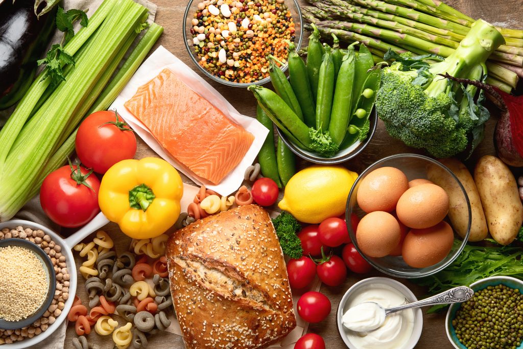 Healthy food. Balanced food cooking ingredients. Clean diet eating. Top view