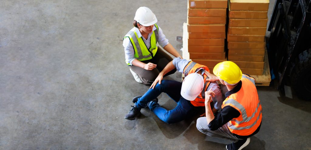 Top view. First Aid and safety first. Engineering talking on wal