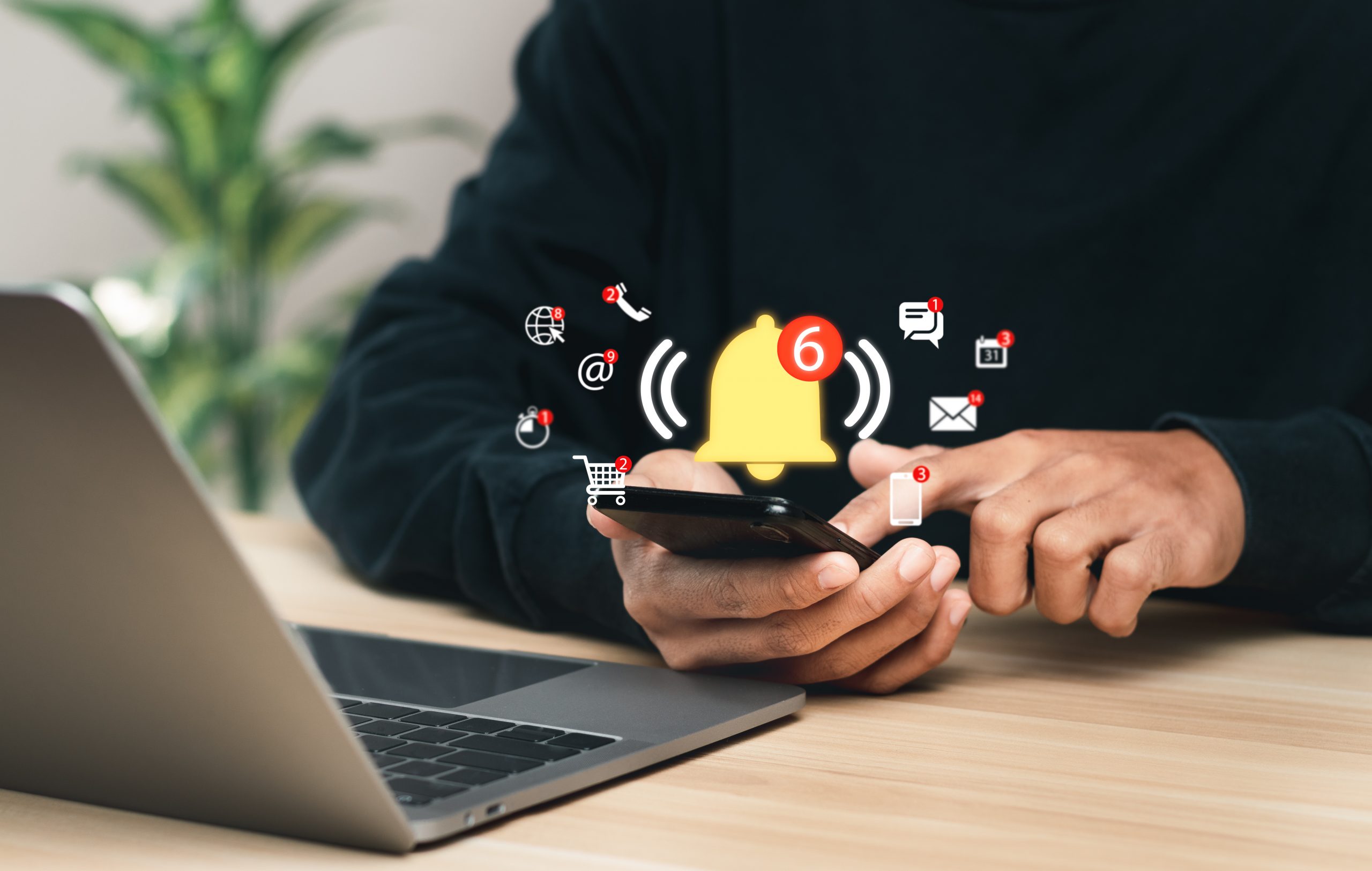 Application Notification Concept. Social media and Internet network notifications on smartphone.