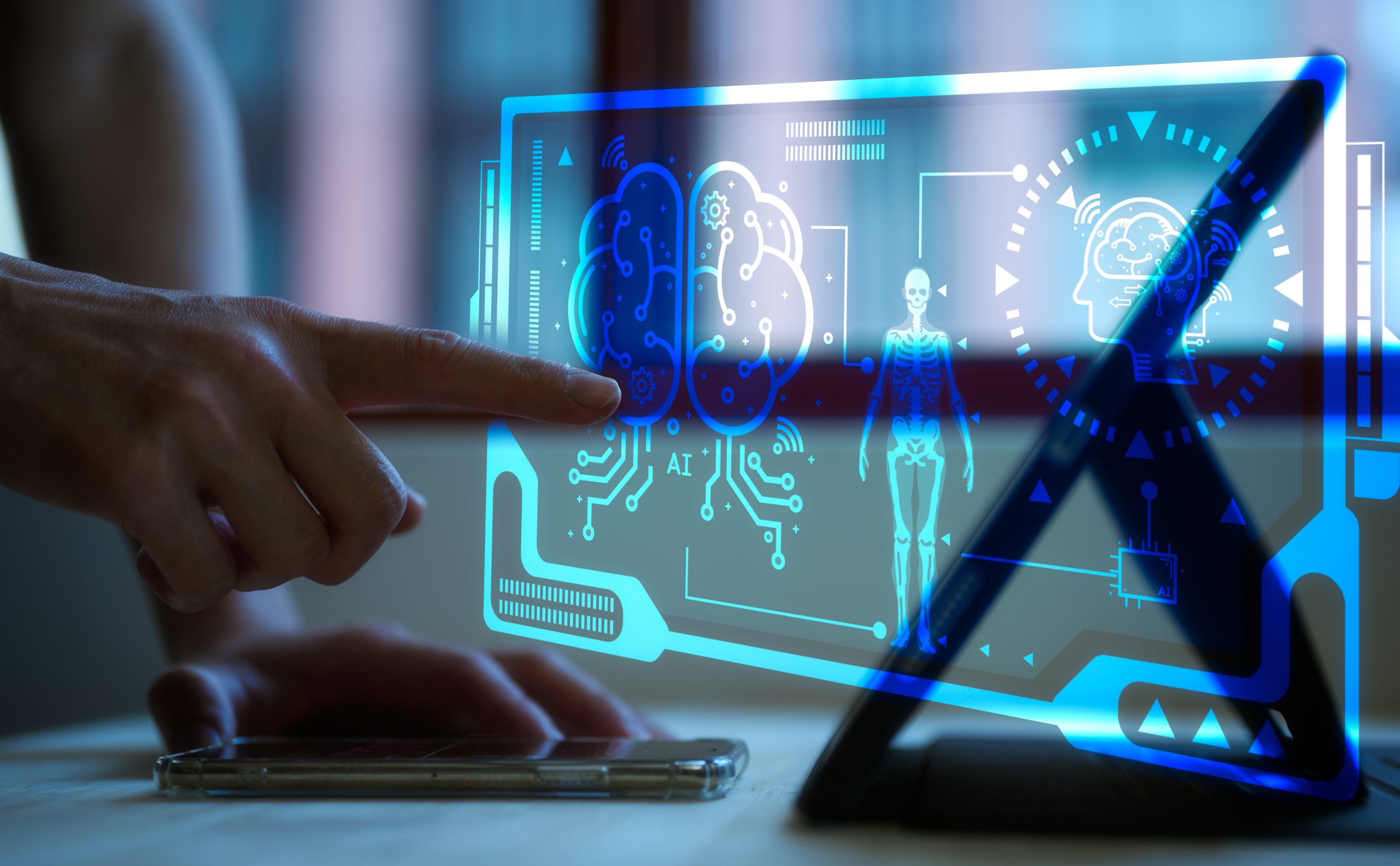 hand pointing at virtual ai medical chart in Medical technology concept. Remote medicine. Electronic medical record, Healthcare assurance internet online support ai technology concept