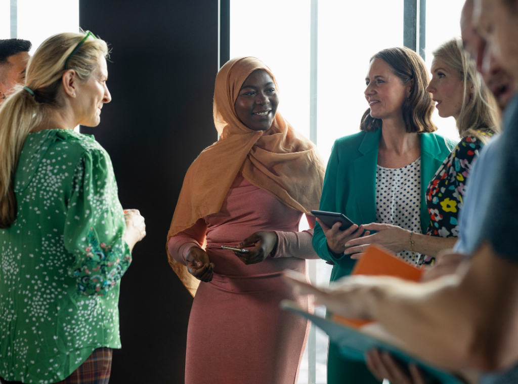 A group of women engaged in conversation