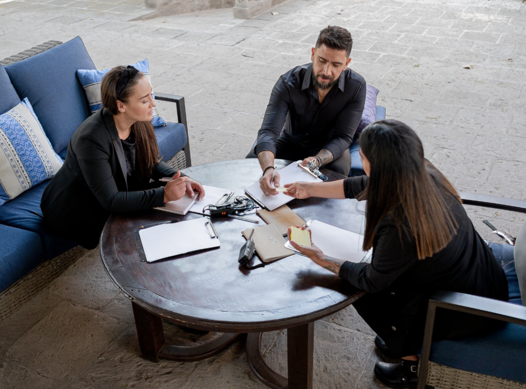 Three people meeting