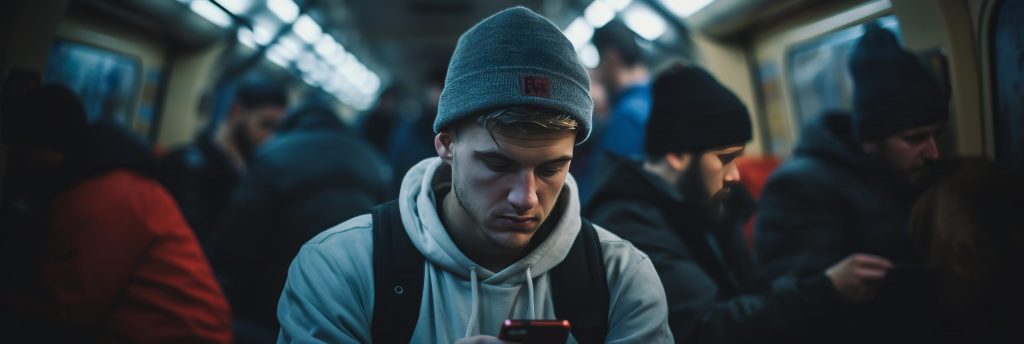 Students studying with mobile devices diverse settings from public transport to cafes and homes